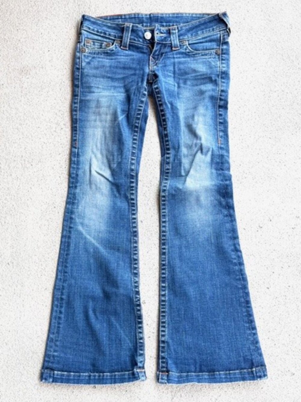 True Religion HEIDI BIG T Women's Distressed Medium Wash Flared Jeans Size 25